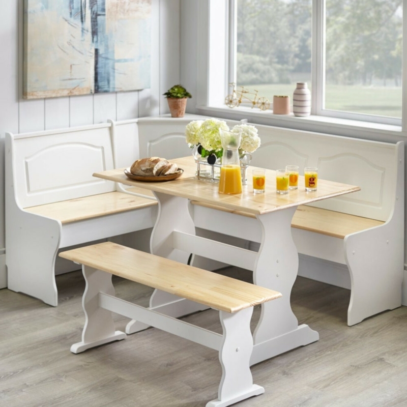Nook Dining Set Two-Tone Finish Scrolled Pedestal Base
