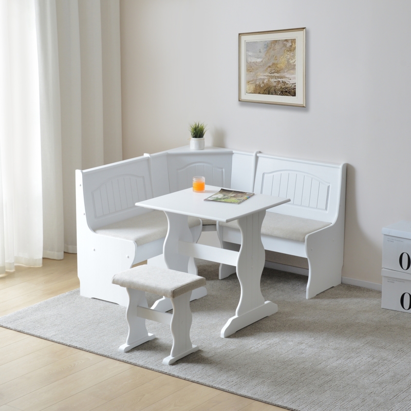 Nook Dining Set White and Tan Contrast Pedestal Legs