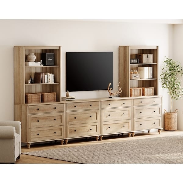 Oak Entertainment Center with Twelve Drawer Base and Bun Feet