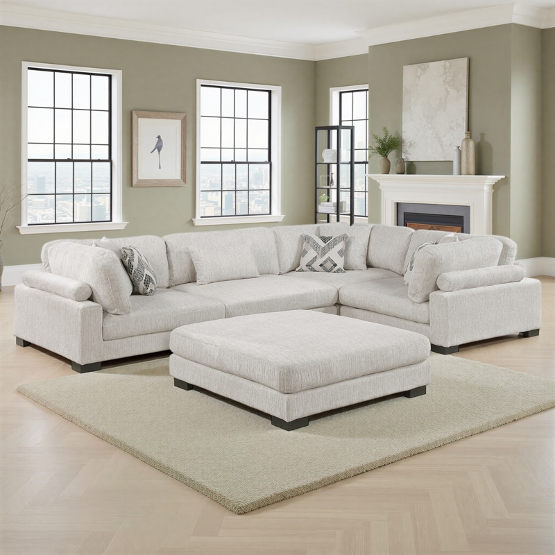 Oatmeal Modular Sectional Sofa with Oversized Matching Ottoman