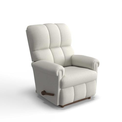 Off-White Rocking Recliner with Rolled Arms and Channeled Back