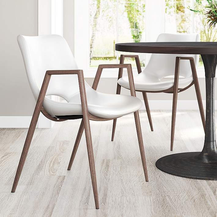 Open Back Dining Chairs Angular Wood Frame Bucket Seat Mid-Century