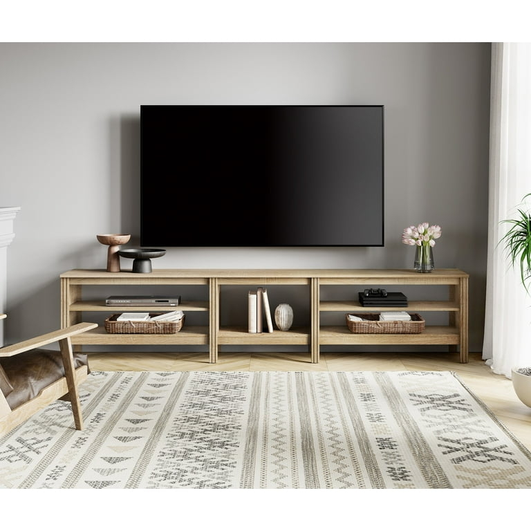 Open Shelf Entertainment Center Light Wood Extra Wide Minimalist