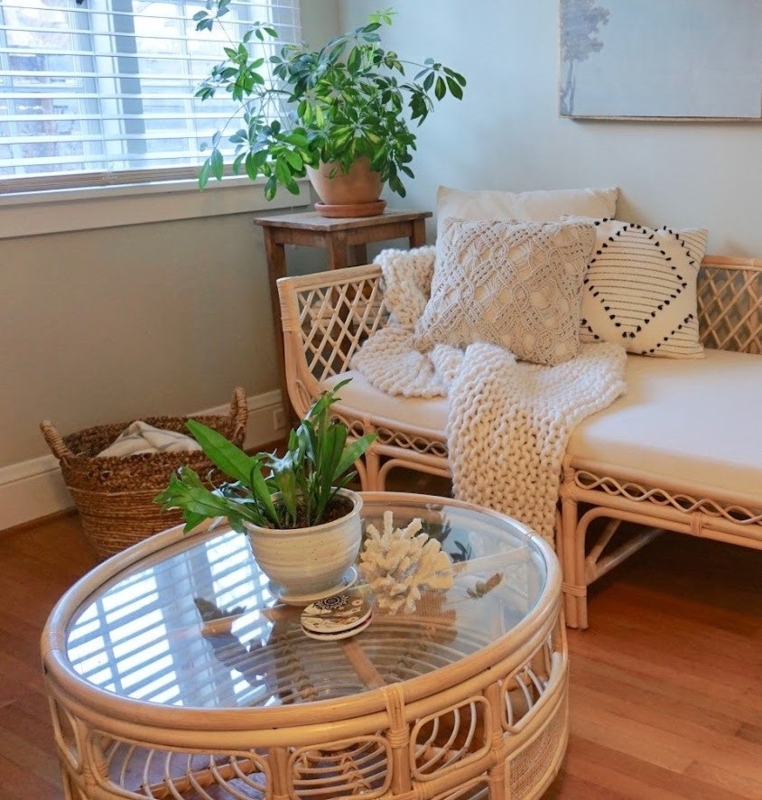 Open Weave Cylindrical Coffee Table with Round Glass Top