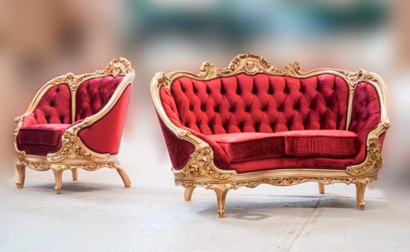 Opulent French Provincial Sofa with Gold Carved Frame