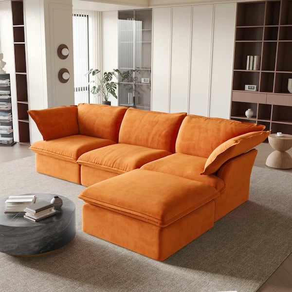 Orange Modular Sectional Sofa with Flared Arms