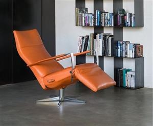 Orange Reclining Armchair Chrome Star Base Thin Arms