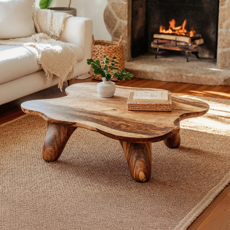 Organic Coffee Table Low Profile Wood Pedestal Base