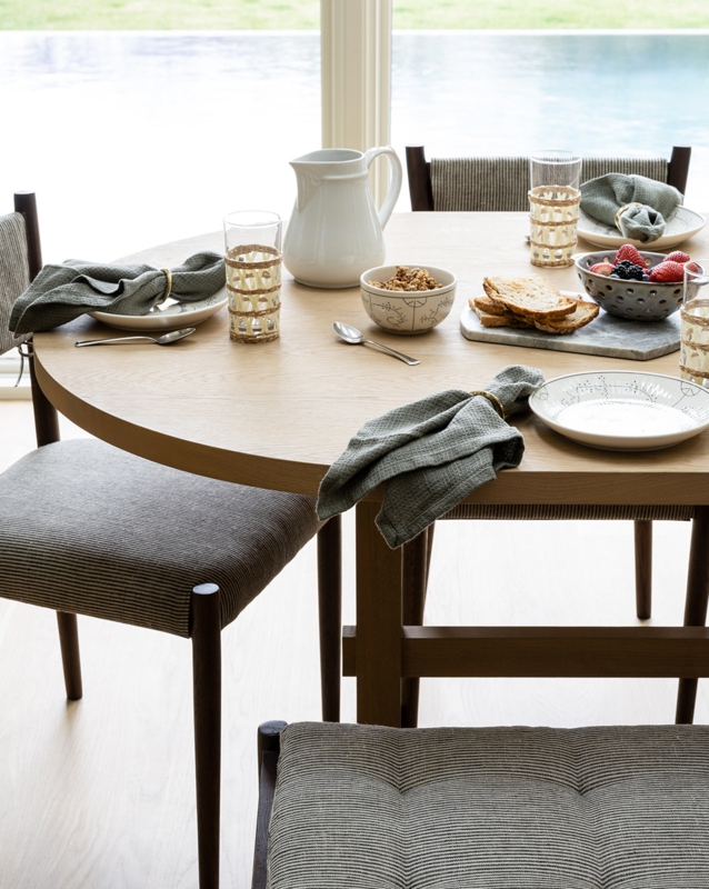 Organic Modern Oval Dining Table with Dual Pedestal Wood Base