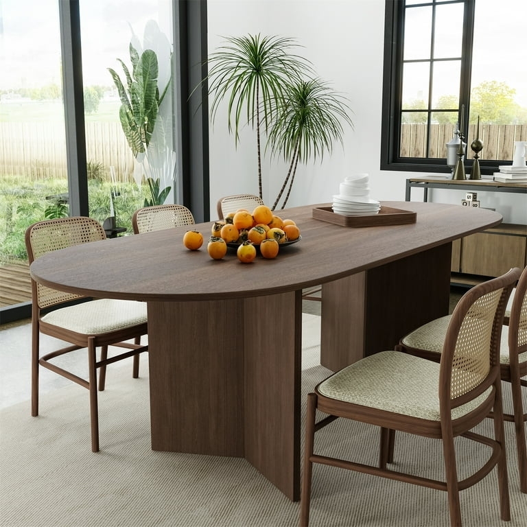 Organic Modern Oval Walnut Table with Double Pedestal Base