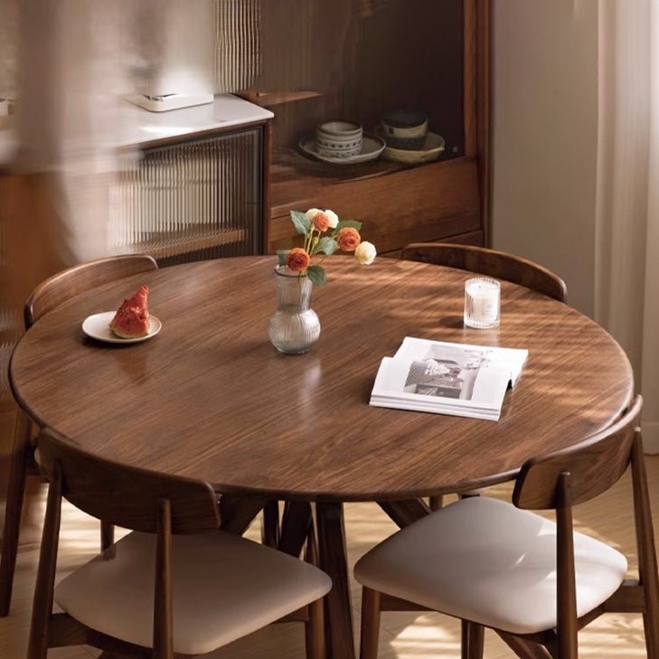 Organic Modern Round Dining Table with Prominent Wood Grain