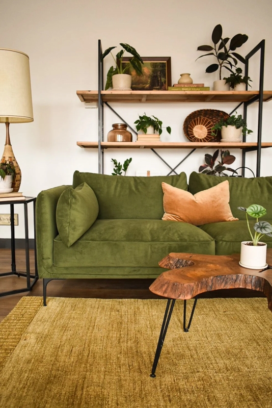 Organic Modern Velvet Sofa with Hairpin Legs