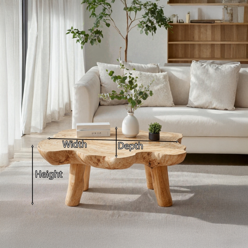 Organic Wood Slab Coffee Table Cylindrical Legs Live Edge