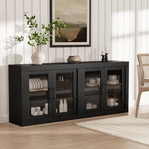 Orieon 70.8" Modern Sideboard Buffet Cabinet with 4 Glass Doors  Wood  Credenza Coffee Bar Media Console for Living Room, Kitchen, or Hallway,  Black : Target
