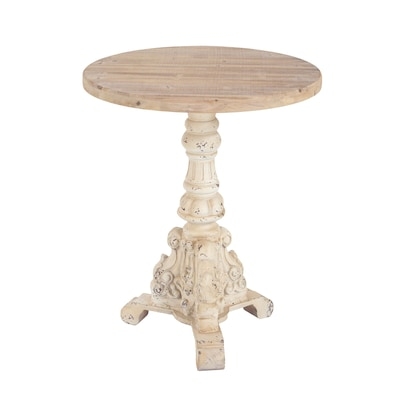 Ornate Carved Side Table, Distressed White Pedestal Base