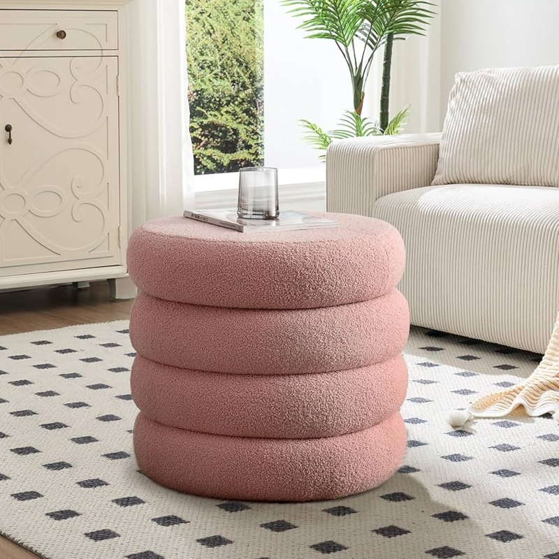 Ottoman Round Tiered Boucle with Stacked Rings Design