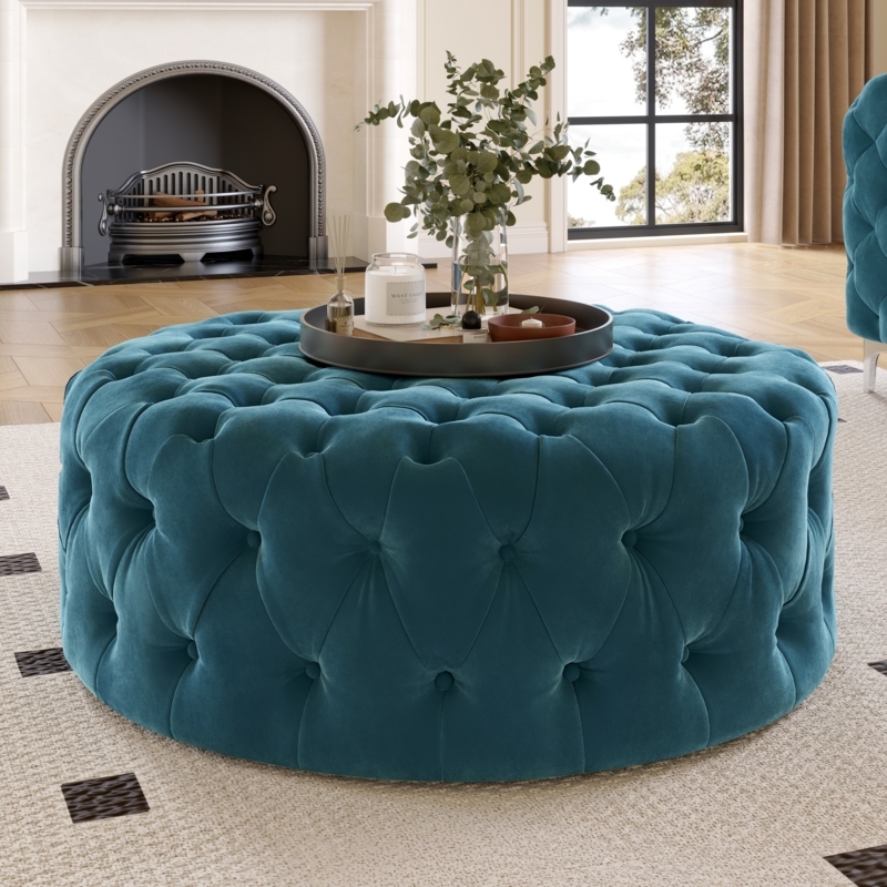 Ottoman Teal Velvet Oversized Chesterfield Tufted Design