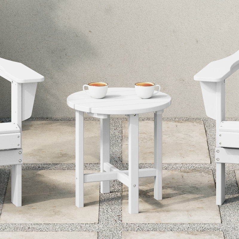 Outdoor Side Table Slatted Round Top Poly Resin Material