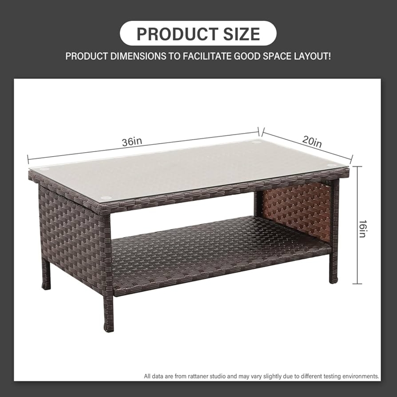 : Outdoor Wicker Coffee Table Patio Furniture Garden Rattan  2-Layer Glass Table with Storage and Furniture Cover, Brown : Patio, Lawn &  Garden