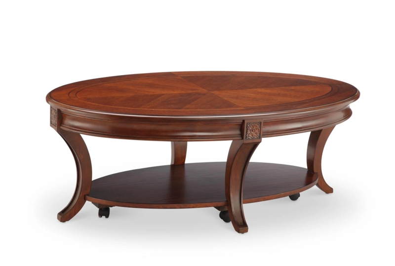 Oval Coffee Table Sunburst Veneer Traditional Wood With Storage