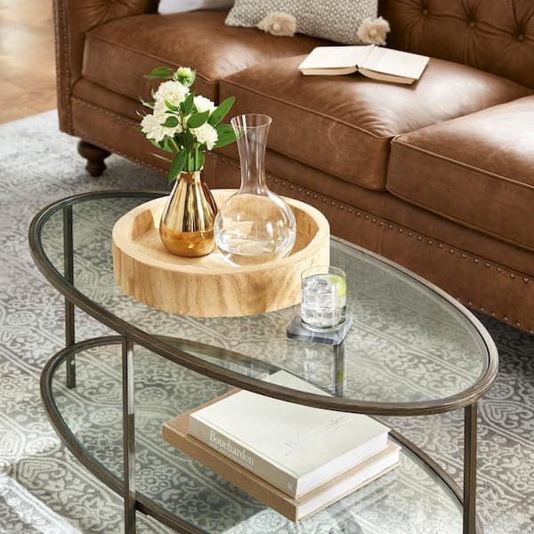 Oval Coffee Table Tiered Glass Shelves Antique Frame
