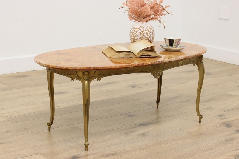 Oval Coffee Table Vintage French Onyx Top Scrolled Base