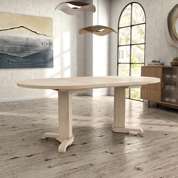 Oval Dining Table Extendable Double Pedestal Base Scandinavian Style