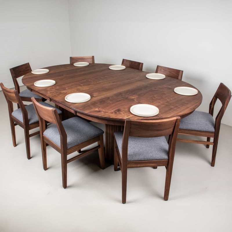 Oval Dining Table Extendable Walnut Finish Ribbed Pedestal Base