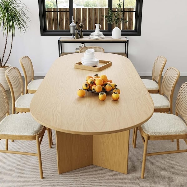 Oval Dining Table Light Oak Double Pedestal Japandi Style