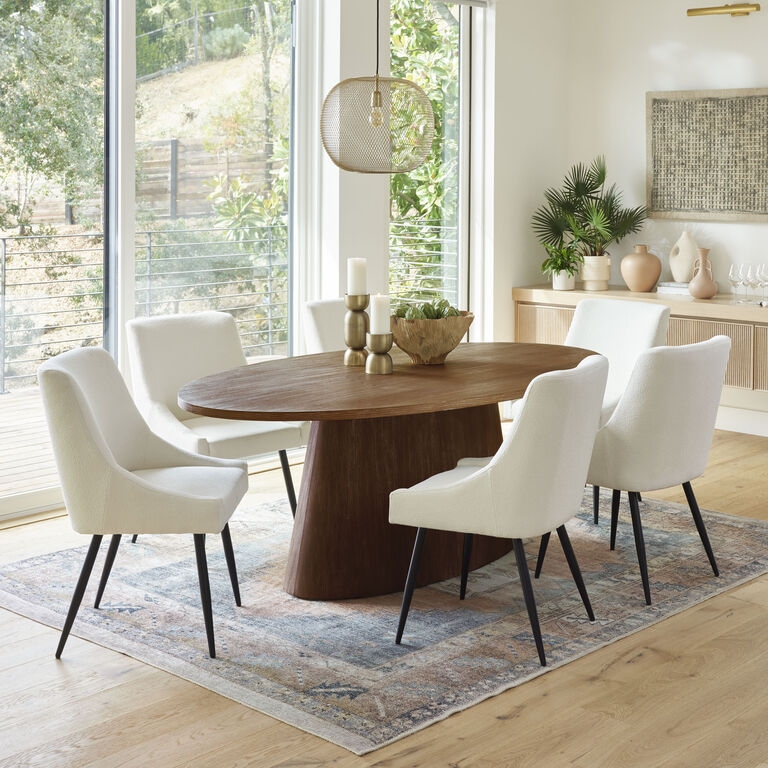 Oval Dining Table Organic Modern Dark Walnut Set