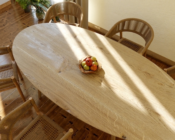 Oval Dining Table Prominent Wood Grain Scandinavian Handcrafted