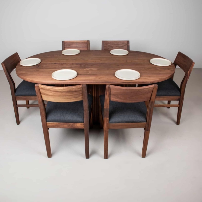 Oval Dining Table Racetrack Top Walnut Mid-Century Modern Set