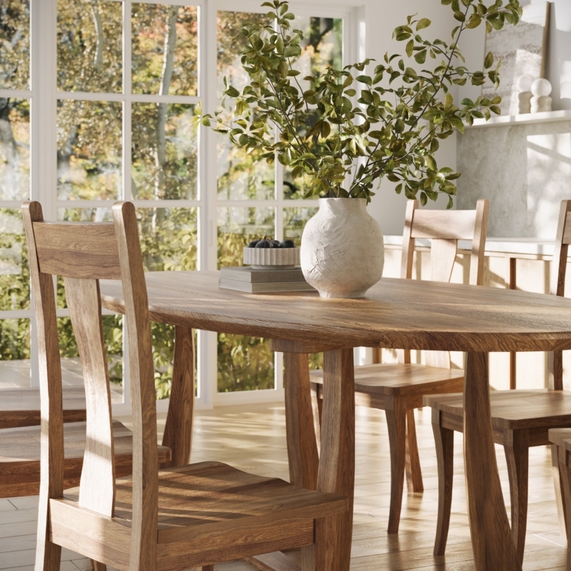 Oval Dining Table Sculptural Tapered Legs Light Oak Organic Modern
