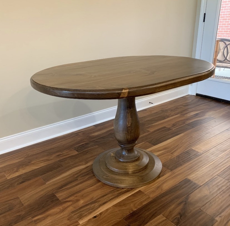 Oval Dining Table Traditional Turned Pedestal Base Walnut Finish