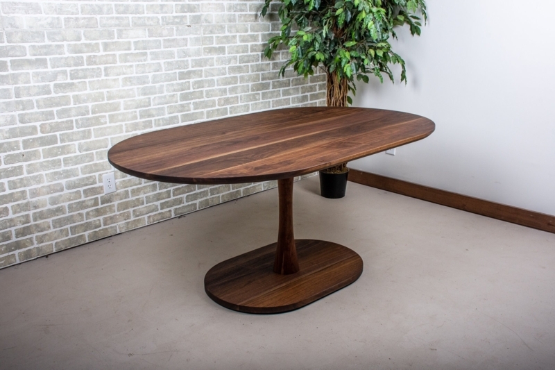 Oval Dining Table Walnut Finish Trumpet Pedestal Base Oval Foot