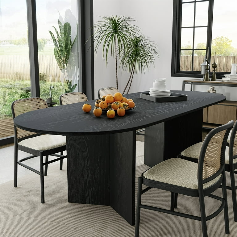Oval Dining Table with Scandinavian Minimalist Slab Pedestal Base