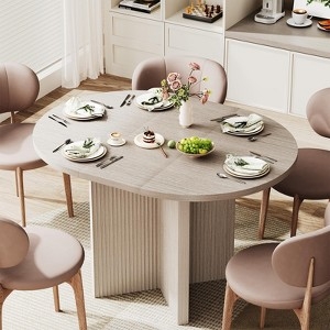 Oval Extendable Dining Table Fluted Pedestal Base Light Wood Organic