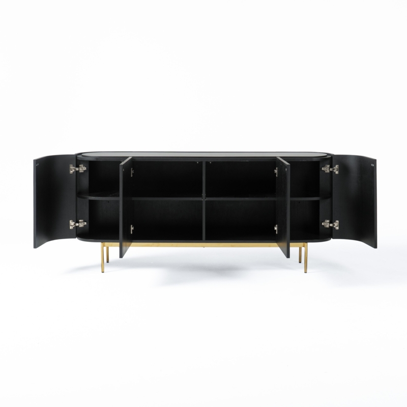 Oval Matte Black Sideboard with Slender Brass Legs