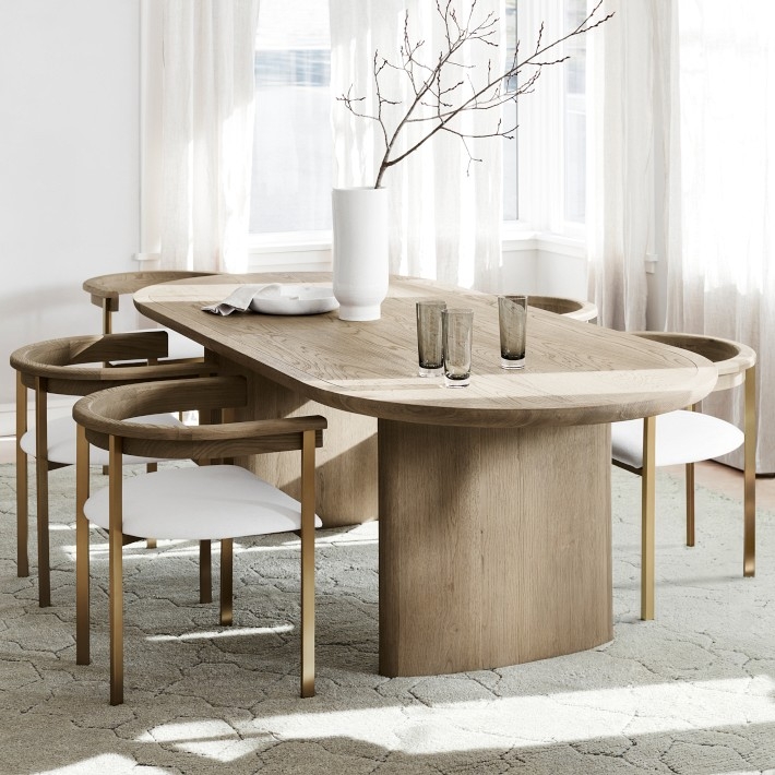 Oval Pedestal Dining Table Light Wood Curved Back Chairs Organic Set
