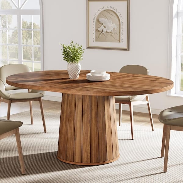 Oval Pedestal Dining Table Sunburst Veneer Ribbed Base Wood