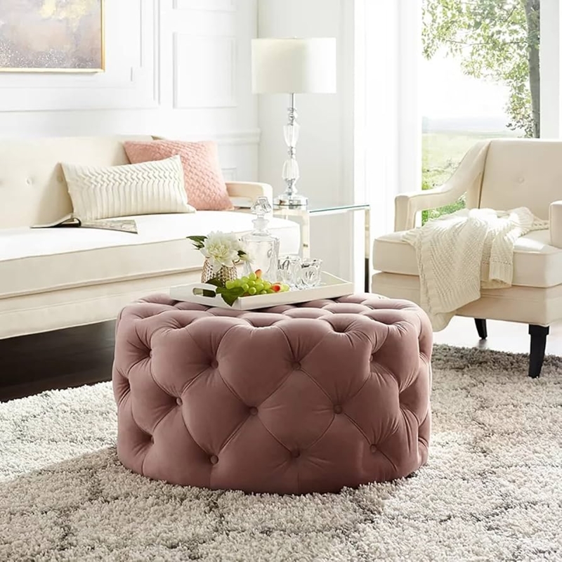 Oversized Diamond Tufted Velvet Ottoman Coffee Table