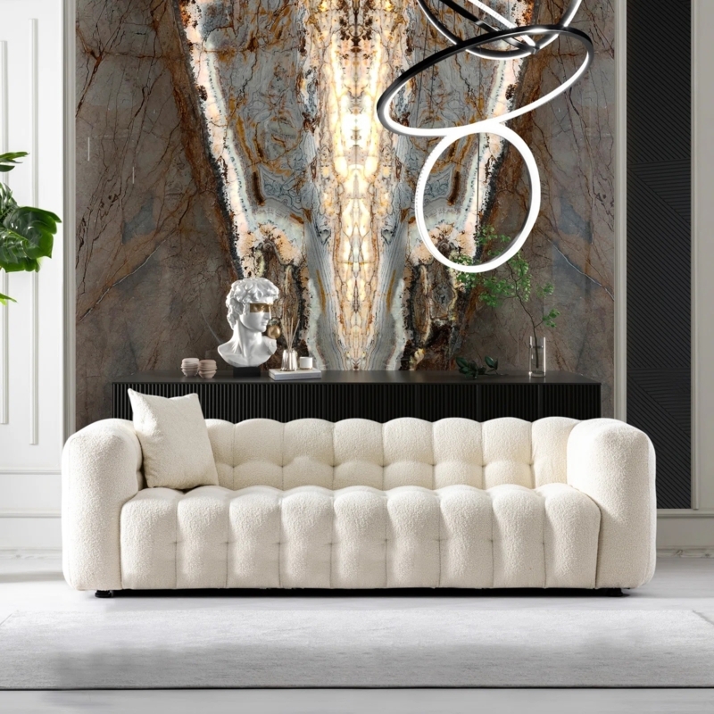 Oversized Modular Sofa with Biscuit Tufting and Boucle Texture
