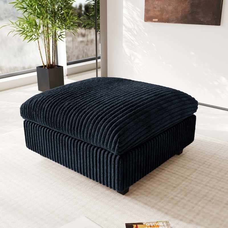 Oversized Ottoman Navy Ribbed Corduroy Square Pouf