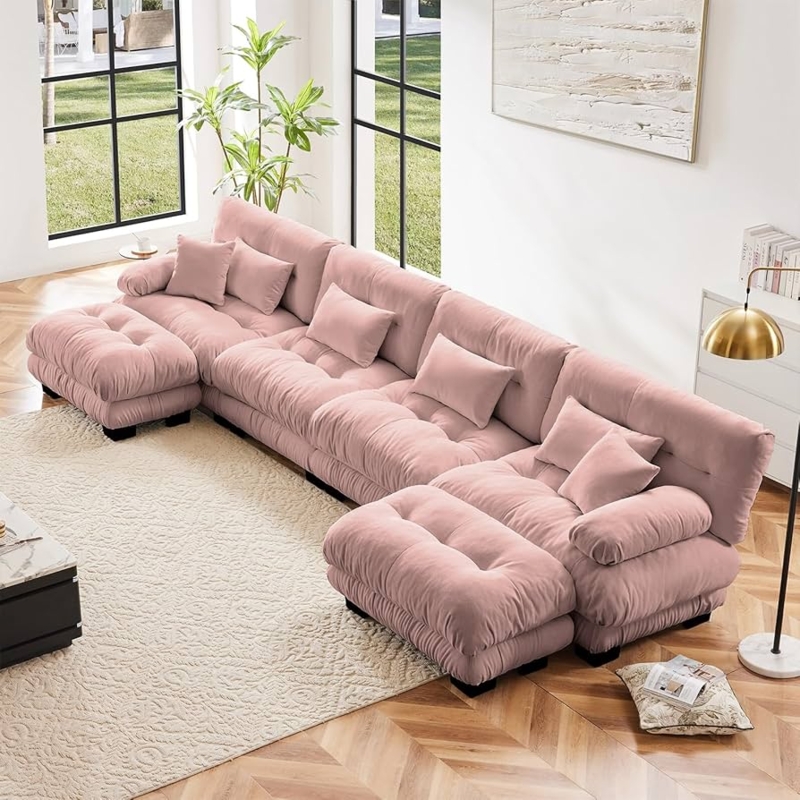 Oversized Sectional Sofa U-Shaped Modular Cloud Like Tufting