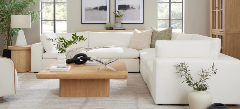 Oversized White Sectional Sofa Matte Fabric Organic Modern Style