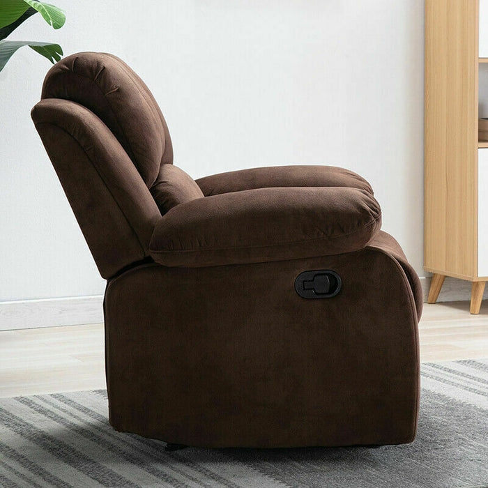Overstuffed Manual Recliner Dark Brown Velvet Plush Pull Handle