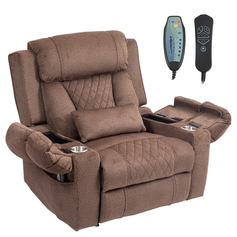 Overstuffed Power Lift Recliner in Chocolate Brown, Diamond Quilted.