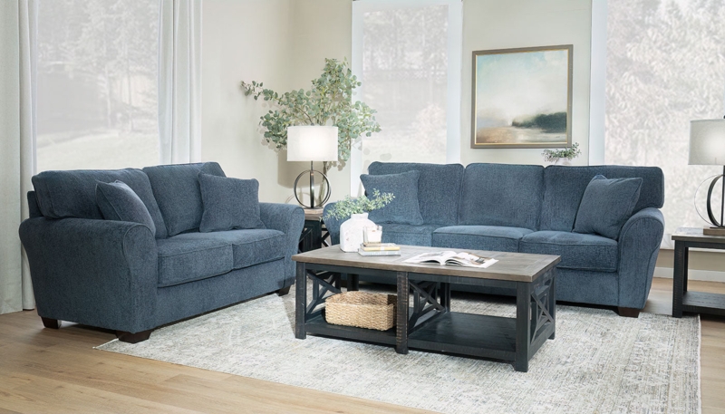Pacific Blue Living Room Set with Flared Arm Silhouette