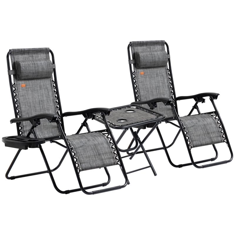 Patio Chair Set Grey Mesh Folding with Matching Side Table