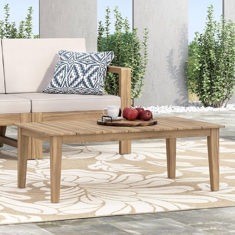Patio Coffee Table Slatted Top Tapered Legs Wood Grain Farmhouse